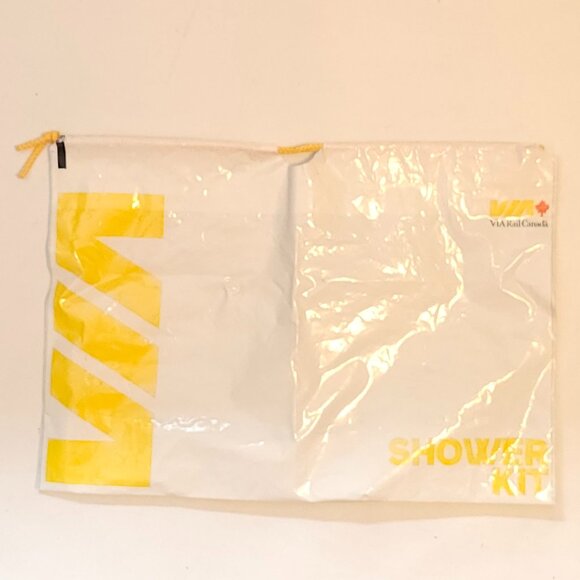 VIA RAIL Canada Shower Kit Bag Plastic Drawstring Bag - Picture 1 of 2
